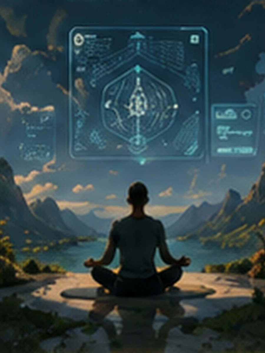 A calm figure overlooking a mountain longevity interface